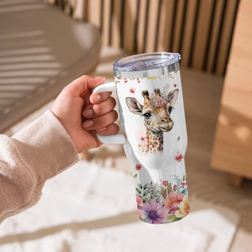 Caiibaoob Giraffe Gift 40oz Insulated Stainless Steel Travel Mug with Handle