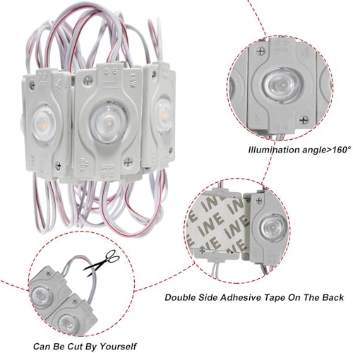 AOOYUANKE White LED Module Replacement Lights for Inflatables 20Pcs 3030SMD 12V DC IP65 with Self-Adhesive Back