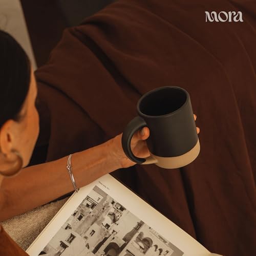 MORA Liquorice 16oz Medium Mugs Set of 4 – Microwave & Dishwasher Safe Ceramic Coffee Cups