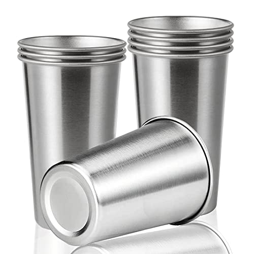 8 Pack 24oz Stainless Steel Pint Cups - Unbreakable Stackable Metal Glasses