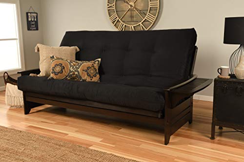Queen Size Hardwood Futon Sofa Bed with Black Suede Mattress