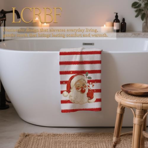 Red Christmas Striped Santa Kitchen Towels 16x24in - LCRBF