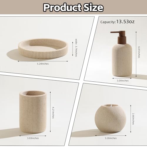 5-Piece Bathroom Accessory Set, Sandstone-Look Resin Bath Organizer