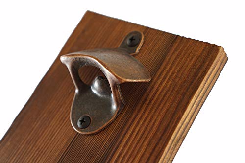 Wall-Mounted Beer Bottle Opener with Catcher - Rustic Pine & Zinc - Man Cave Decor
