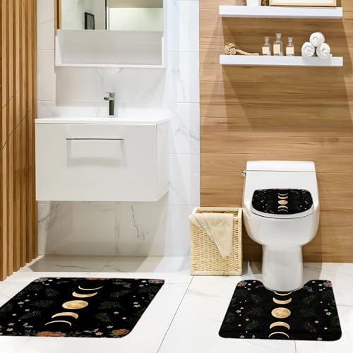 Gothic Celestial Moon Shower Curtain Set - 4-Piece Bathroom Decor Set