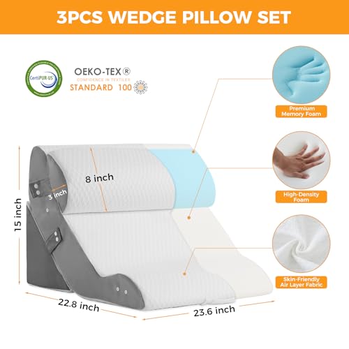 Adjustable 3PCS Wedge Pillow Set for Back Support & Recovery