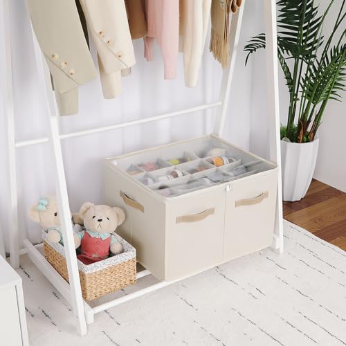 Foldable Shoe Organizer for Closet with Adjustable Dividers and Clear Lid
