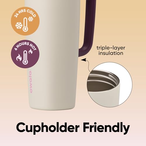 Owala SmoothSip Slider Travel Mug with Handle, 24 oz, Insulated Stainless Steel, Leak-Proof, Daybreak