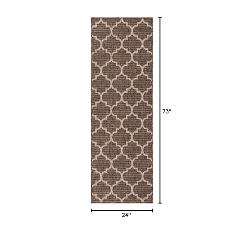 Unique Loom Outdoor Trellis Collection Area Rug (2' x 6' 1" Runner, Brown/ Ivory)