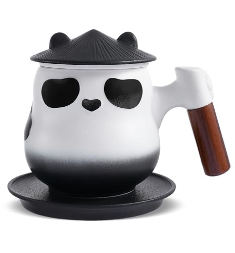 ZENS Panda Tea Infuser Mug with Lid & Coaster, 11oz - Black & White