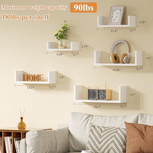 5-Piece Solid Wood Floating Shelves - Rustic Wall Mounted Storage Organizers
