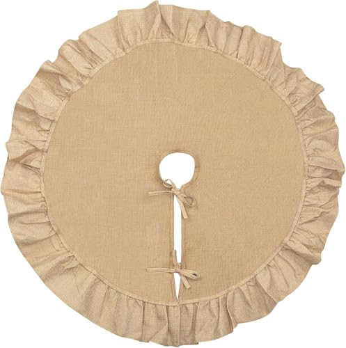 24-Inch Mini Burlap Christmas Tree Skirt with Ruffled Edge, Rustic Tabletop Decor