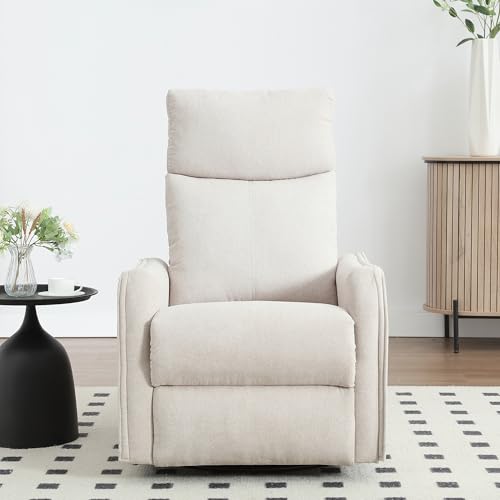 Swivel Rocker Recliner Chair with Heat and Massage, Beige Chenille