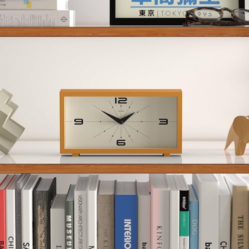 Modern Rectangular Desk Clock - Mustard Yellow Retro Shelf Clock