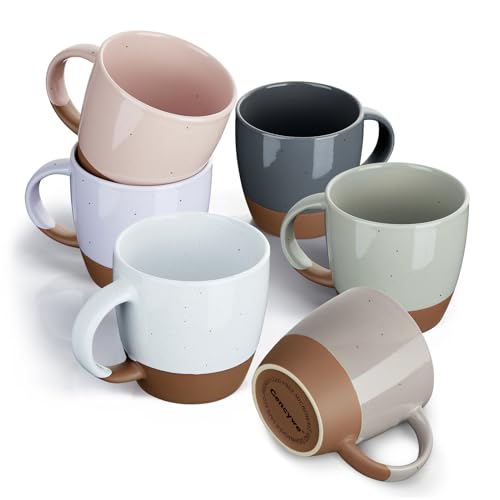 Morandi Assorted Neutrals Ceramic Coffee Mug Set of 6, 18 oz Large Latte Cups with Handle, Microwave Safe, Modern Kitchen Drinkware
