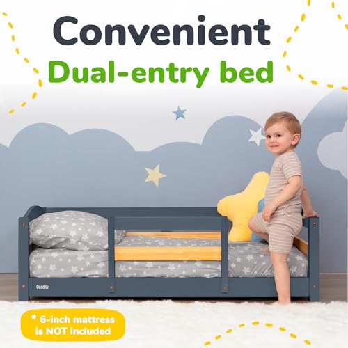 Wooden Toddler Floor Bed with Rails - Low Montessori Crib Size Frame