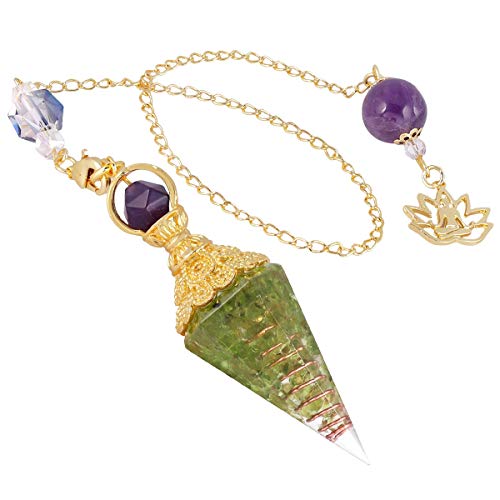 Resin Crystal Pendulum for Dowsing and Reiki Healing with Lotus Chain