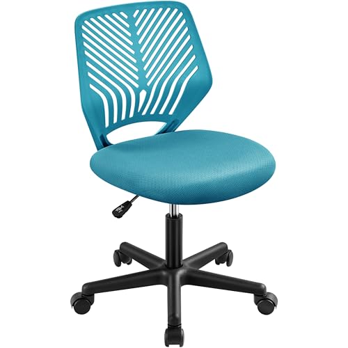 Armless Adjustable Swivel Office Chair, Ergonomic Small Desk Chair, Turquoise
