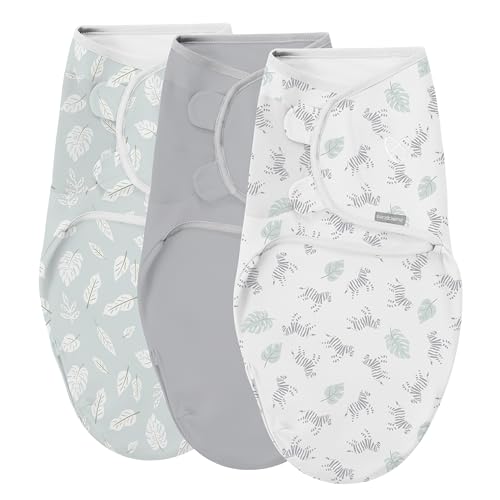 SwaddleMe by Ingenuity Easy Change Baby Swaddle in Size Small/Medium, 0-3 Months, 7-14 Pounds, 3-Pack with Easy Change Zipper -Zebra Botanical