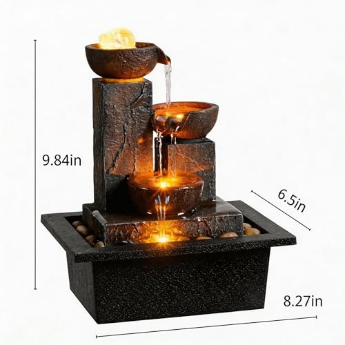 Tabletop Water Fountain with Rotating Ball & Warm LED Light - Zen Decor