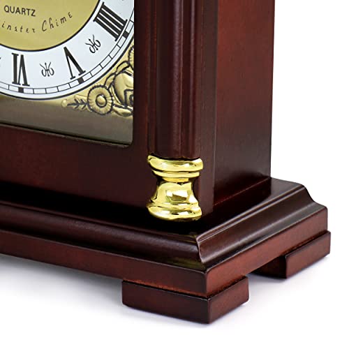 Redwood Mantel Clock with Melodic Hourly Chimes and Volume Control