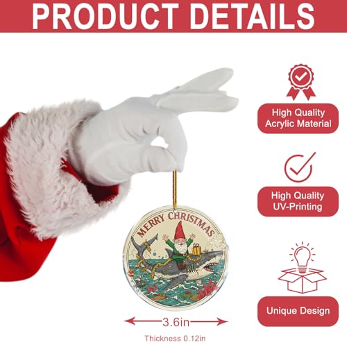 ROCI Gnome Ride Shark Christmas Ornament - Funny Ocean Beach Gnome Decor
