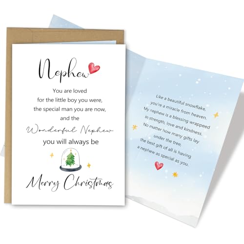 Nephew Christmas Card - Heartfelt Card from Aunt/Uncle, RYYike 8x5.3in with Envelope
