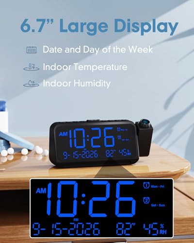 Digital Projection Alarm Clock for Bedroom, 118dB Loud for Heavy Sleepers