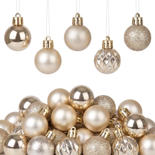 HipTree Champagne Gold Mini Baubles 30ct 1.18 Inch Xmas Halloween Tree Decor
