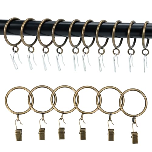 24-Piece Bronze Curtain Ring Set with Clips and Hooks - 1.25 Inch Diameter