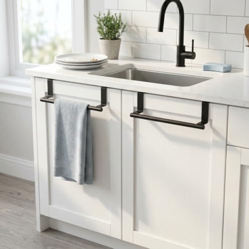 Over Cabinet Door Towel Bar 2-Pack, Matte Black Stainless Steel Dish Towel Rack