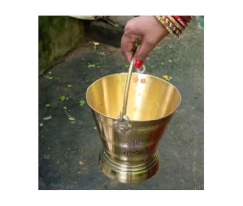 Lalit Kishori Brass Pail Set - Golden Heavy Gauge Pooja & Serving Buckets, 2, 5 & 10L Combo