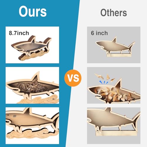 8.7 Inch Wooden Shark Tooth Display Case Shadow Box for Collectors