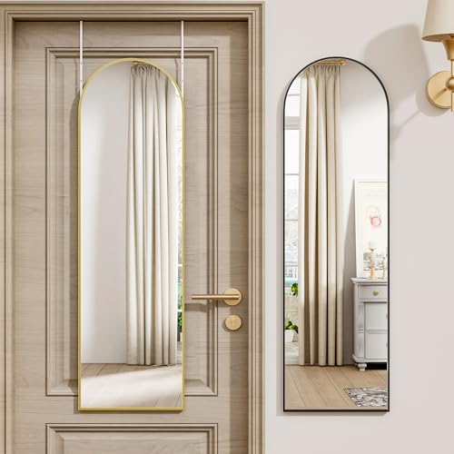 Arched Full Length Door Mirror - 14" x 48" Over the Door Wall Mirror, Gold