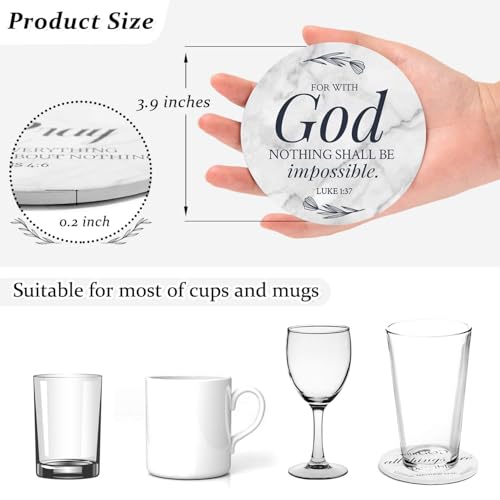 Billbotk 4-Inch Ceramic Coasters with Bible Verses Set of 8 & Holder, Absorbent Drink Coasters for Home & Christian Gifts