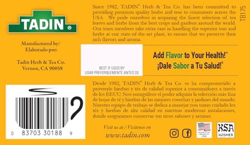 Tadin Turmeric Mango Ginger Tea, Contains Caffeine, Best as Hot Tea, Contains Black Tea, 24 Tea Bags Per Box, Pack of 6