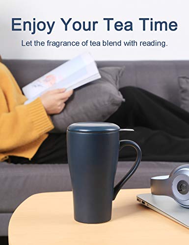 ARRADEN Royal Blue 18oz Tea Mug with Infuser & 2 Lids – Large Travel Tea Cup