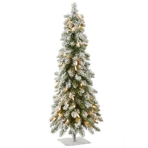3ft Pre-Lit Flocked Mini Christmas Tree with 50 Clear Lights & Metal Base