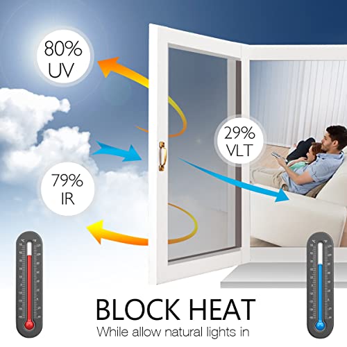 One Way Window Privacy Film - Mirror Glass Tint, 17.5in x 6.5ft, UV Blocking & Heat Control