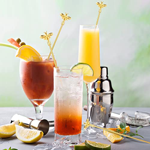 GaryVault 4Pcs Bumble Bee Cocktail Stir Sticks Stainless Steel with Gold Decor Top