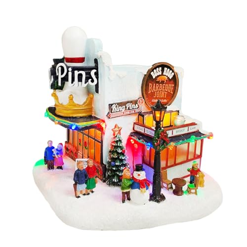 Lighted Christmas Village House - LED Bowling Alley Scene (8.3")