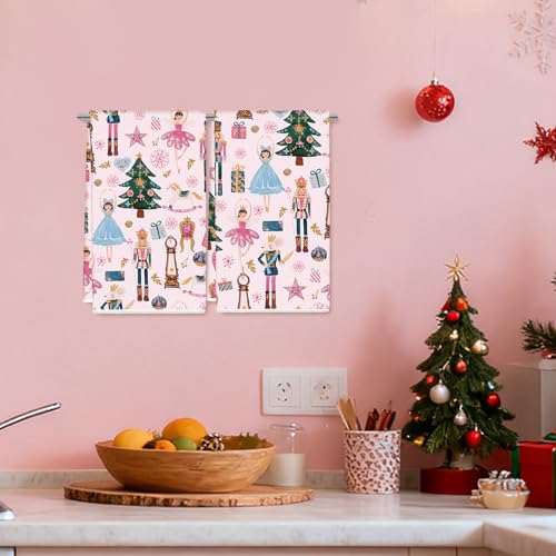 Pink Nutcracker Christmas Kitchen Towels, 2-Pack 18 x 28 in Dish Tea Towels