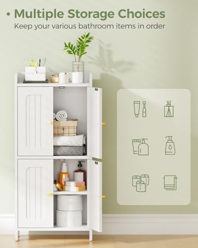 Slim Bathroom Floor Cabinet with Adjustable Shelves, White Storage Organizer