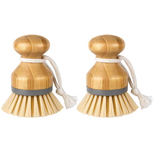Bamboo Palm Dish Scrub Brush - Ergonomic Kitchen Scrubber (Pack of 2)