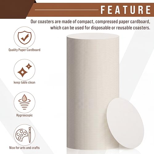 TaoBary White 400 Pcs 4-Inch Cardboard Coasters Bulk, 1mm Thick, Disposable