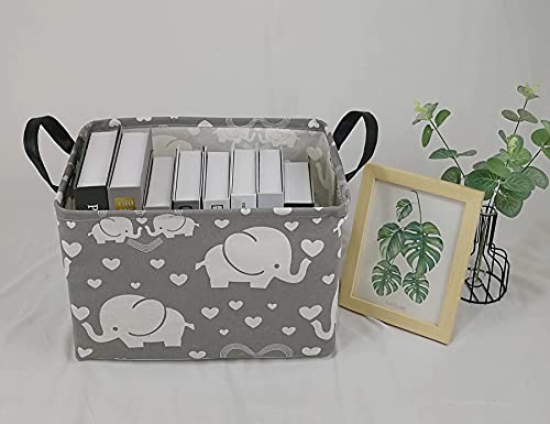 Collapsible Canvas Storage Basket with Handles - Elephant Nursery Organizer