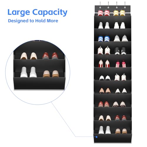 10-Tier Over the Door Shoe Organizer - Large Hanging Storage Rack, Black