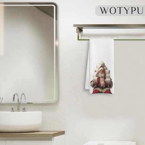 WOTYPU Holiday Christmas Santa Bathroom Hand Towels - Color-6, 16x24 Inches