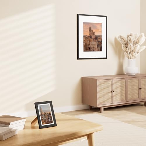 Vittanly 4x6 Solid Wood Picture Frame with Mat, Charcoal Black - 2 Pack