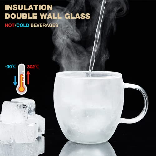 Mfacoy Double Wall Insulated Glasses Set of 4 - 5 oz Clear Coffee Cups with Handle